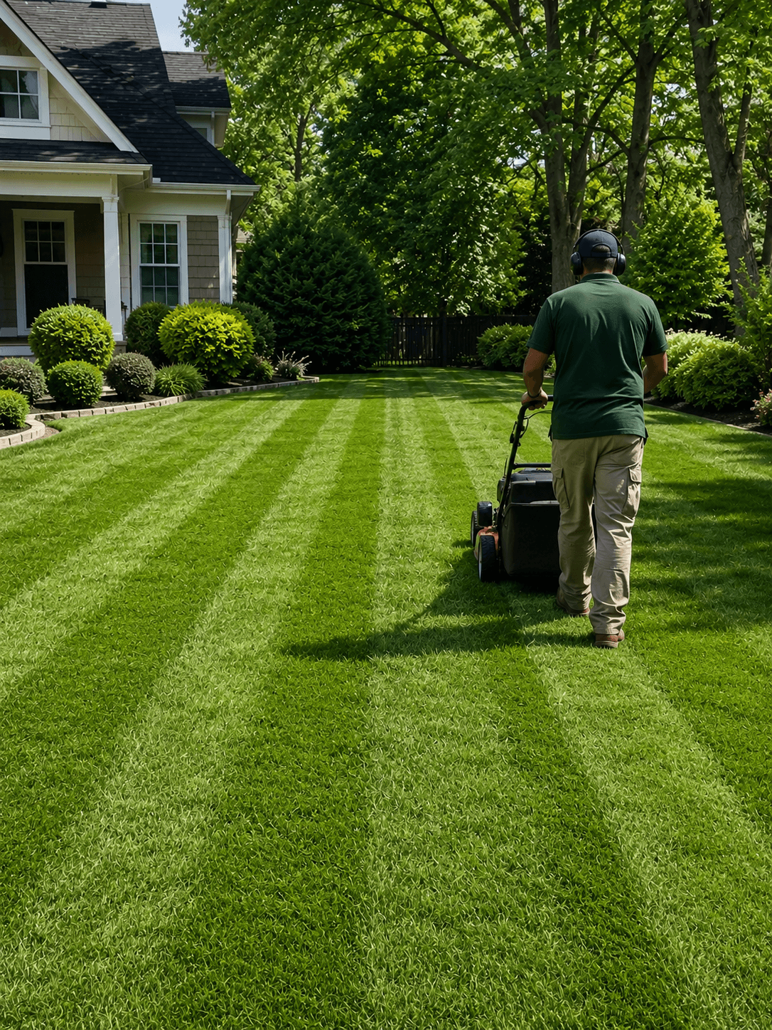 Lawn mowing in progress