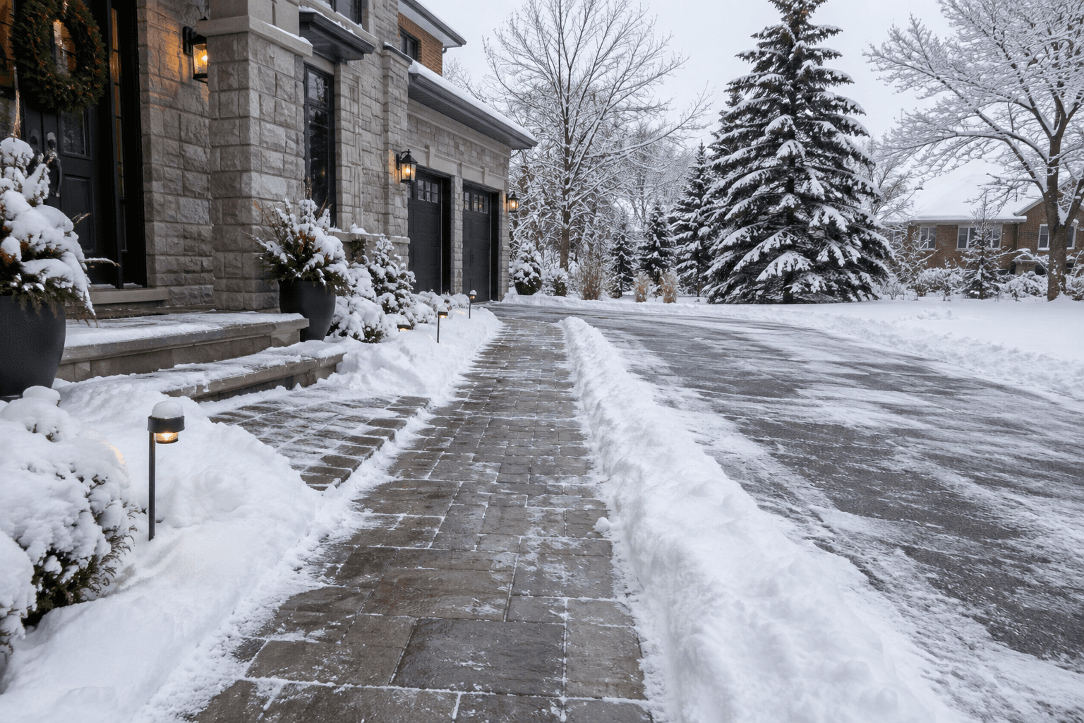 Snow covered residential driveway